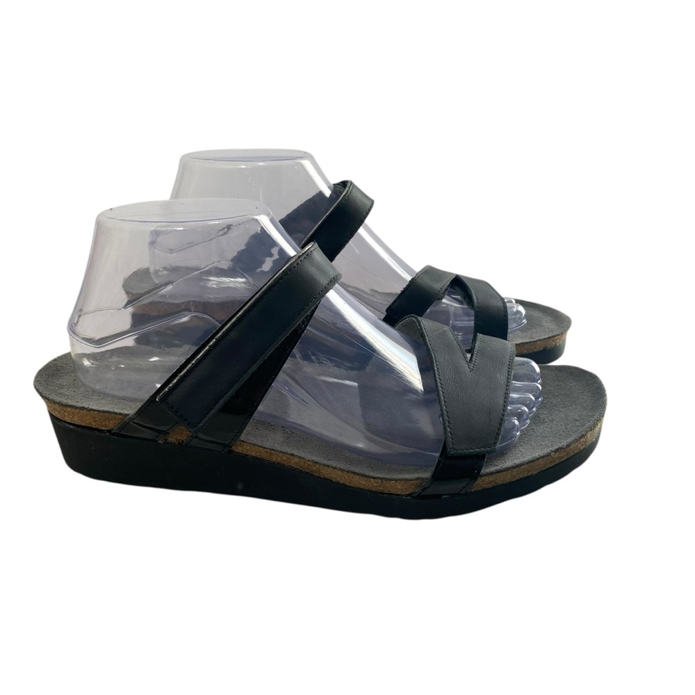 Naot Comfy Gabriela Slide Leather Strappy Low Wedge Adjustable Sandals 10 Black